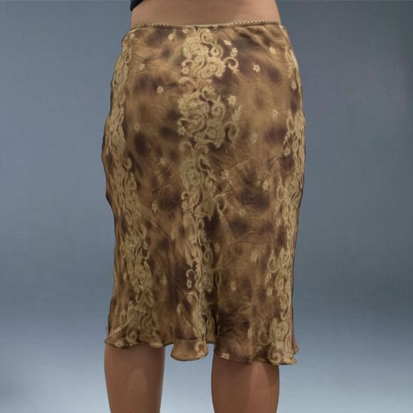 INC International Concepts Silk Skirt 8 Brown Lace Midi Boho Y2K Paisley Fairy - Picture 5 of 7